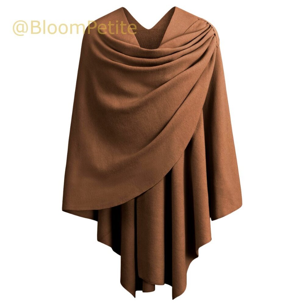 Cross Front Poncho Sweater Wrap Topper Knitted Shawl Cape